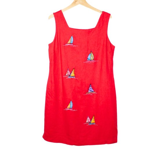 Vintage Dresses & Skirts - Vintage 90s Ultra Dress womens dress size 12 red sailboat embroidered mini